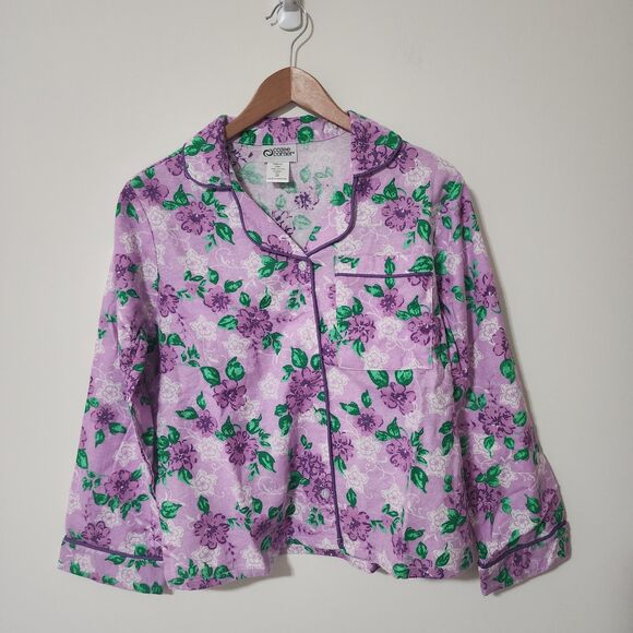 Cozee Corner Womens 100% Cotton Printed Flannel Pajama Set Purple Floral Size SP - Picture 2 of 11